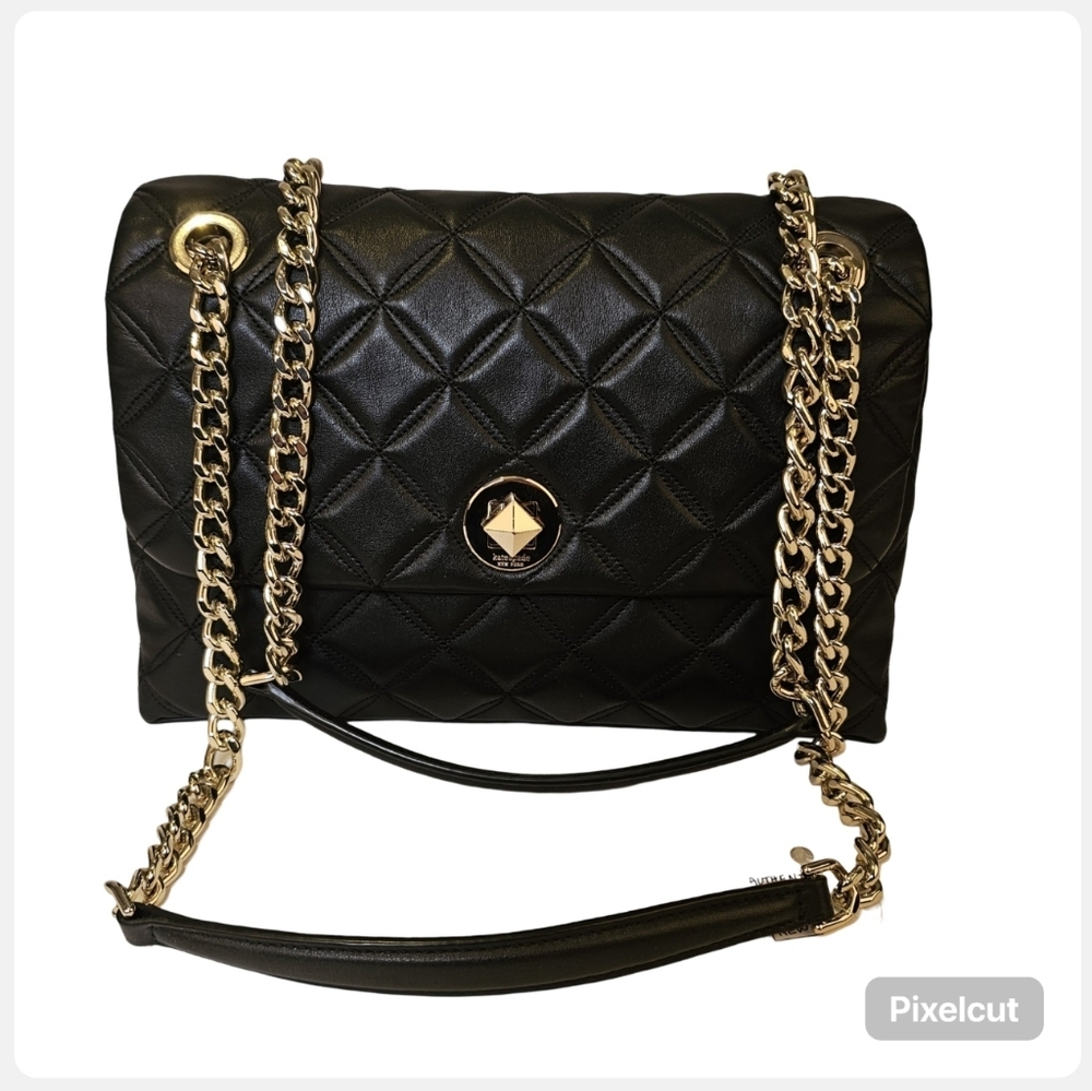 NWOT Kate Spade Natalia black diamond quilted soft smooth leather shoulder bag